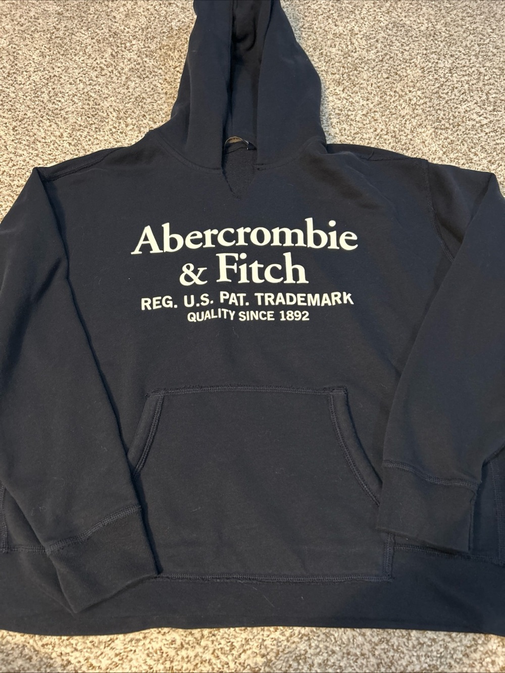Abercrombie & Fitch Navy Pullover Hoodie with White Logo